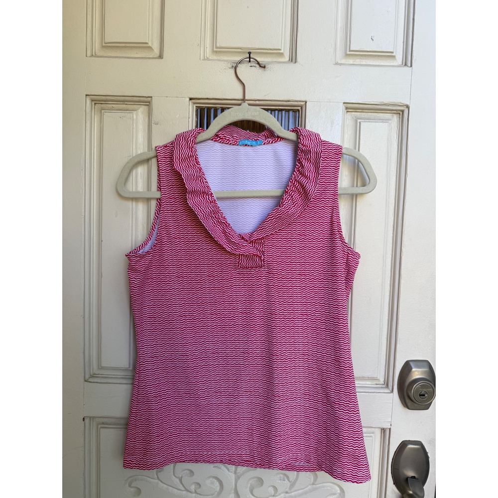 J.McLaughlin Womens Red White Chevron Ruffle Neck Sleeveless Top Size Small